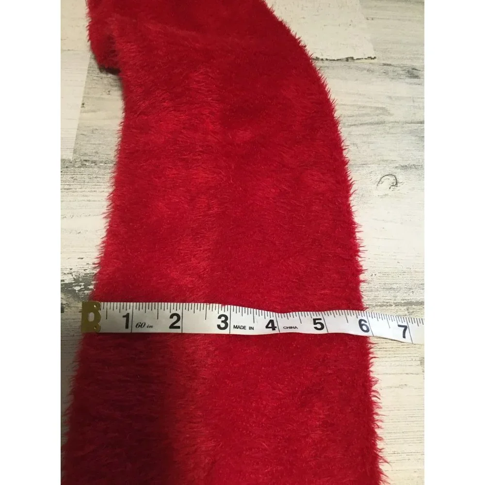 Red furry beenie hat & matching scarf with fringe